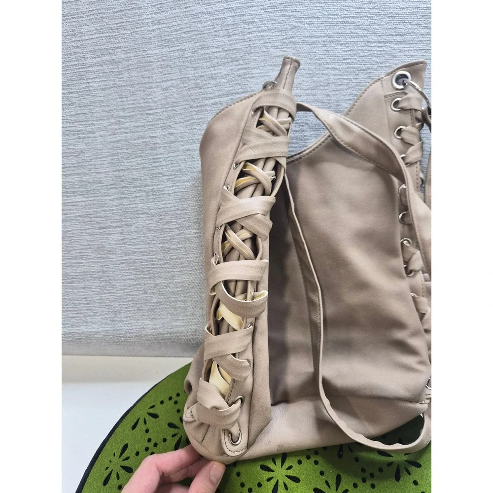 Womens Fashion Tote Bag Beige Faux Leather Shoulder Straps Inner Pocket Travel